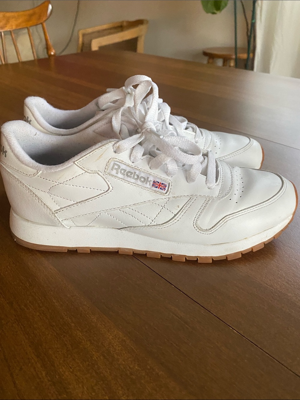 Reebok White Leather Sneakers with Gum Outsoles
